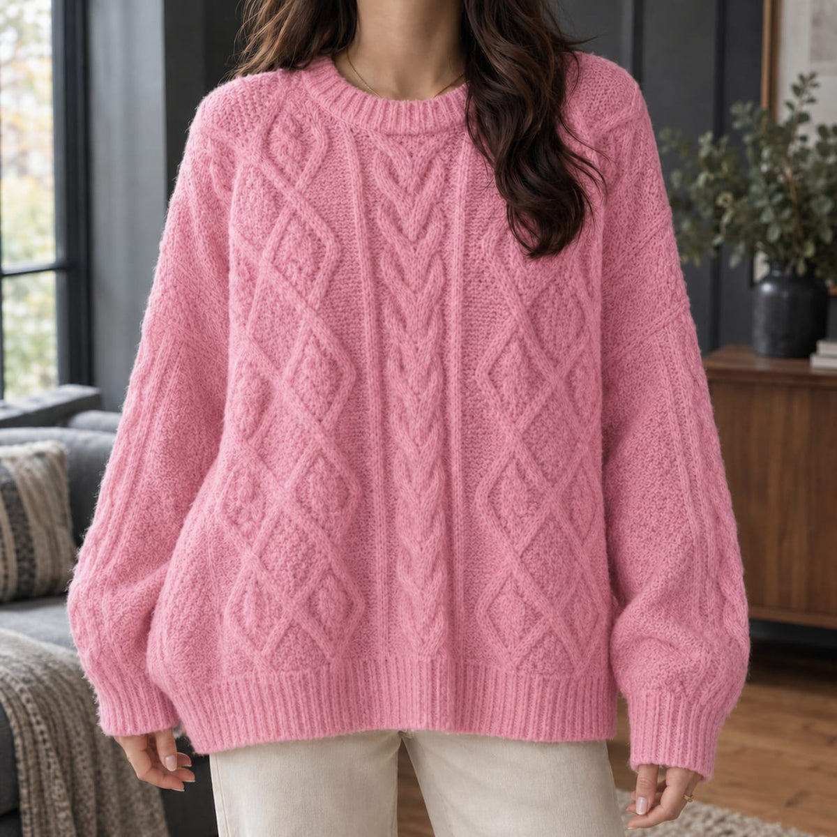 Cable Sweater für Damen mit Zopfmuster, Ansicht 6