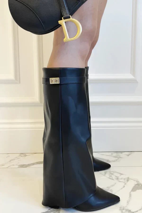 Kniehohe Stiefel aus Wildleder, Damen Boots mit Schnalle 5