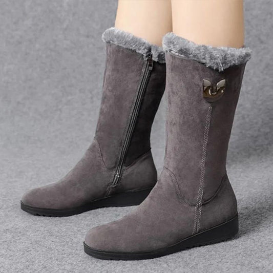Thermo Schneestiefel Damen in Grau mit Plüschrand