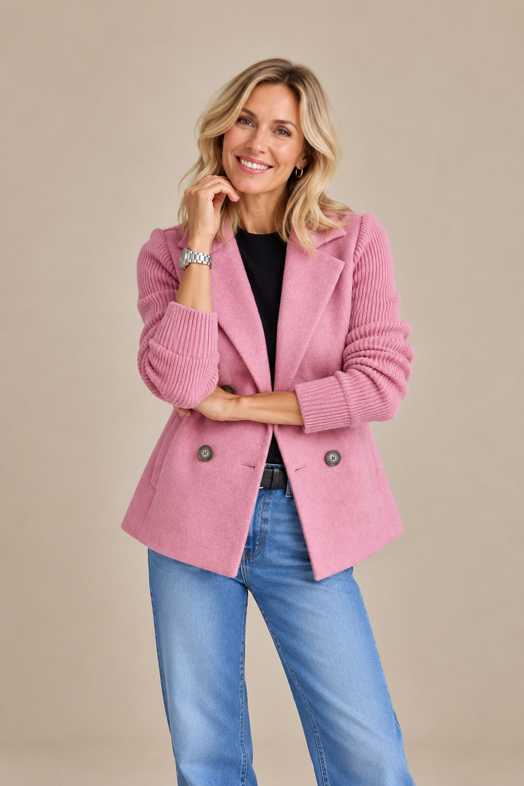 Blazermantel aus Rippstrick in Rosa