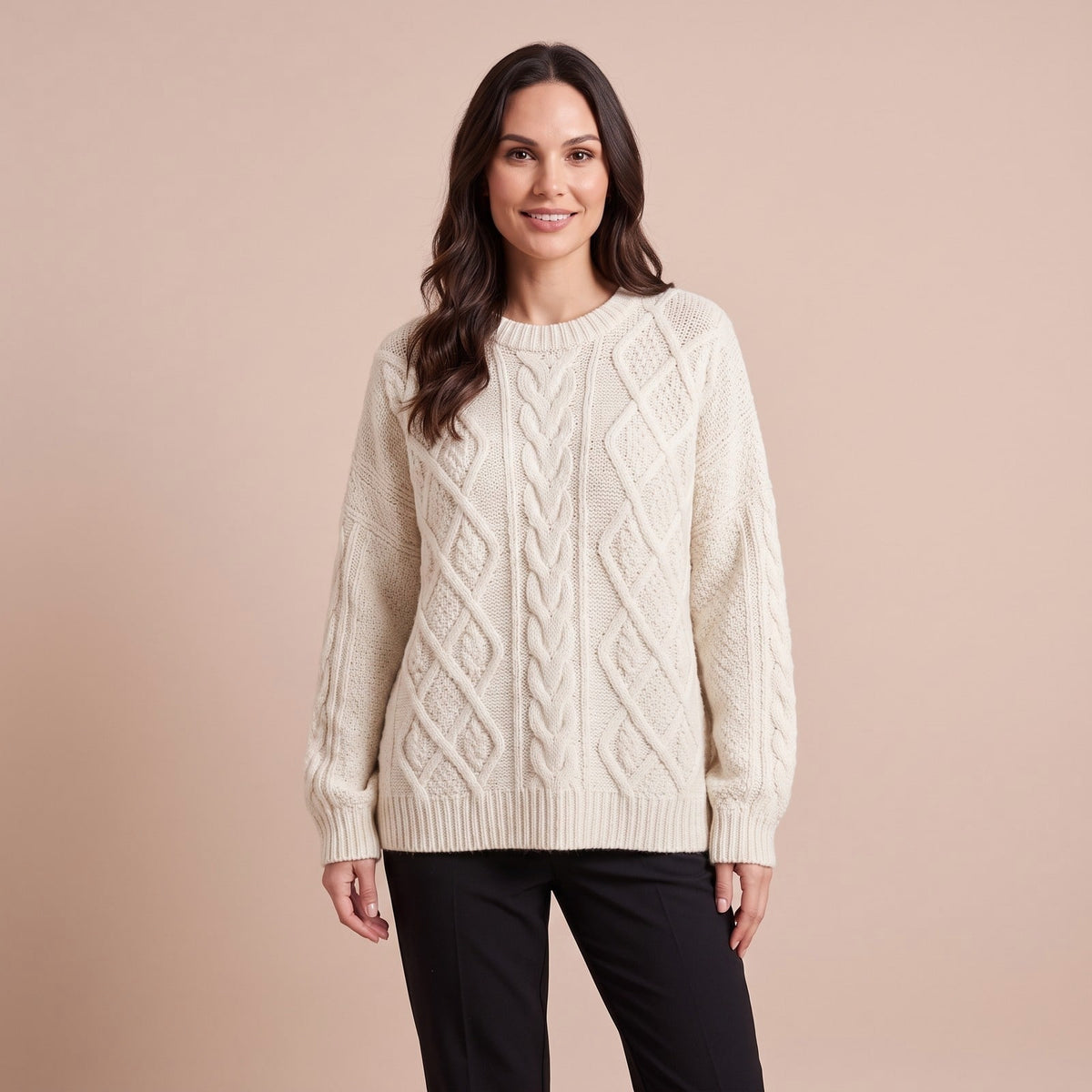 Cable Sweater für Damen mit Zopfmuster in Cremeweiß