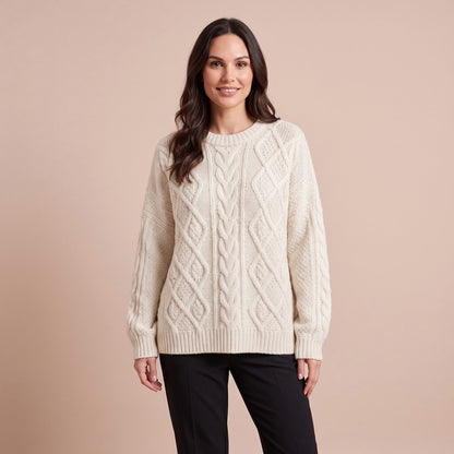 Cable Sweater für Damen mit Zopfmuster in Cremeweiß