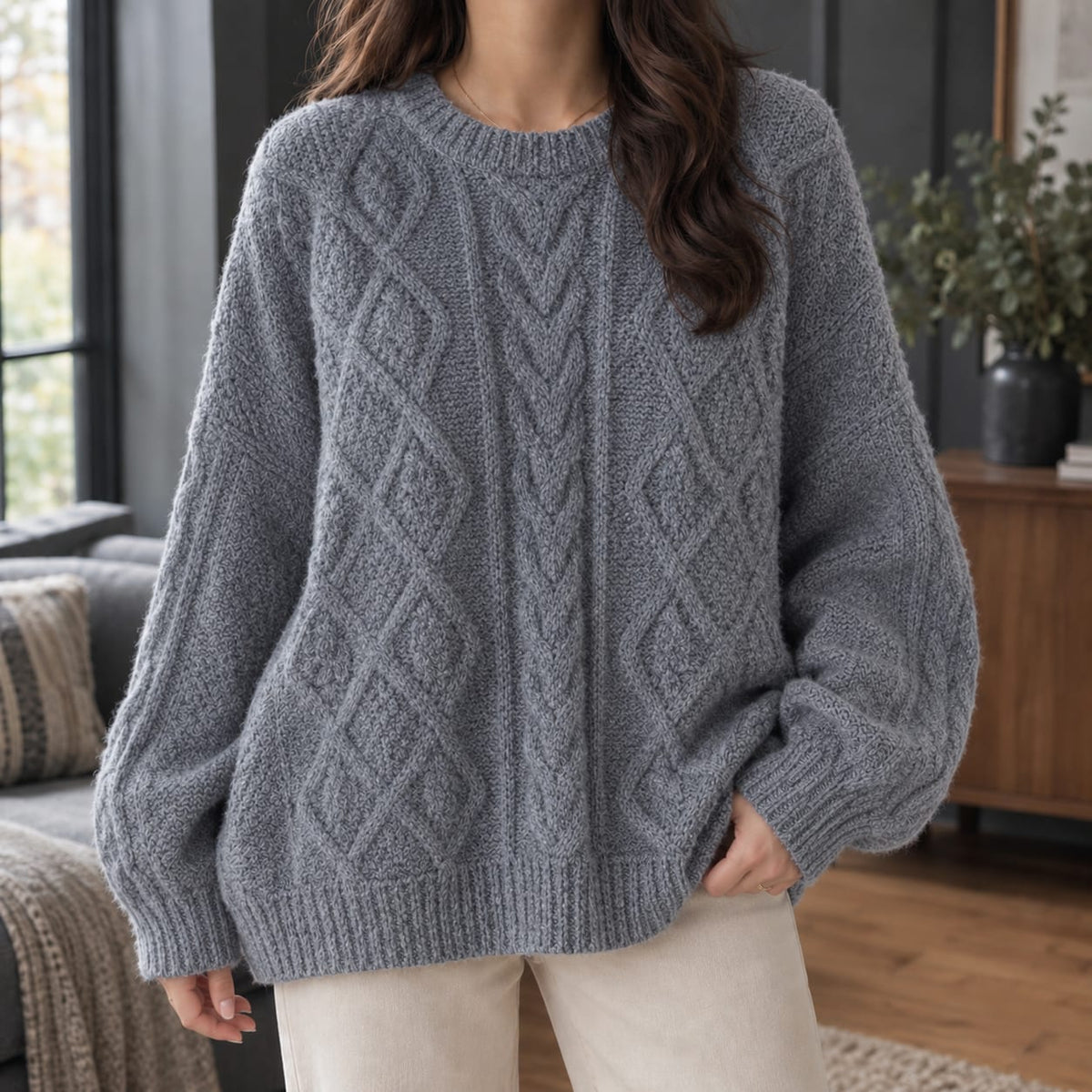 Cable Sweater für Damen mit Zopfmuster, Ansicht 3