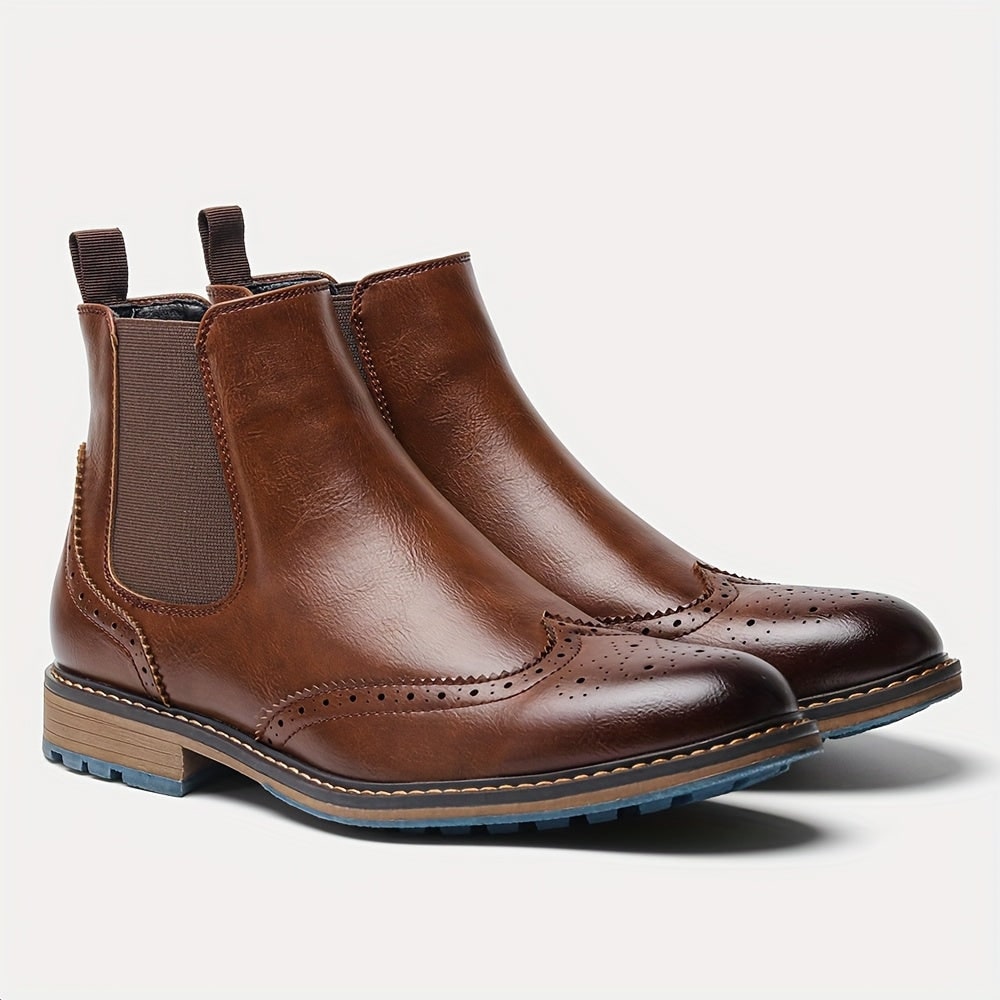 Chelsea Boots für Herren mit Lochmuster in Dunkelbraun