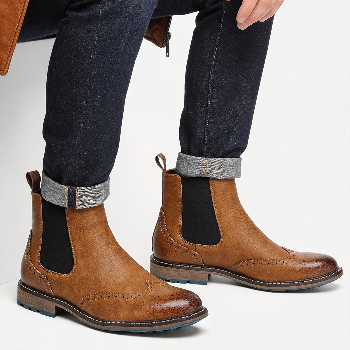 Chelsea Boots für Herren in Cognac mit rutschfester Sohle