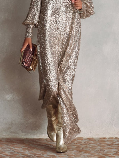 Maxi Abendkleid im Gehen mit Stiefeln 8