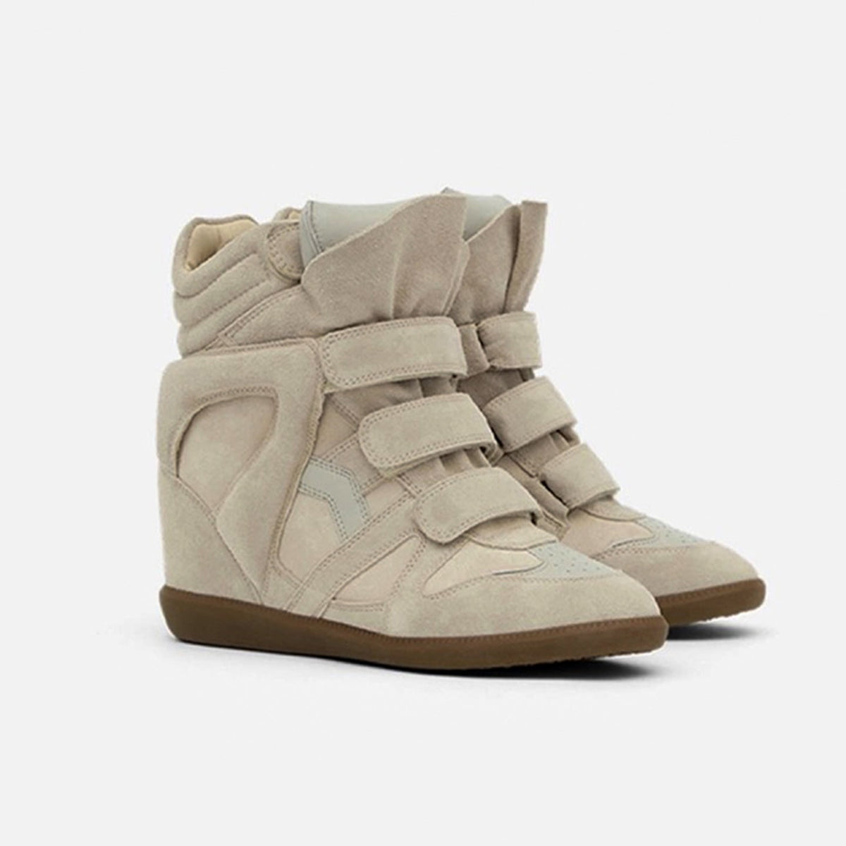 Beigefarbenes Paar High-Top Sneaker mit Klettriemen 6