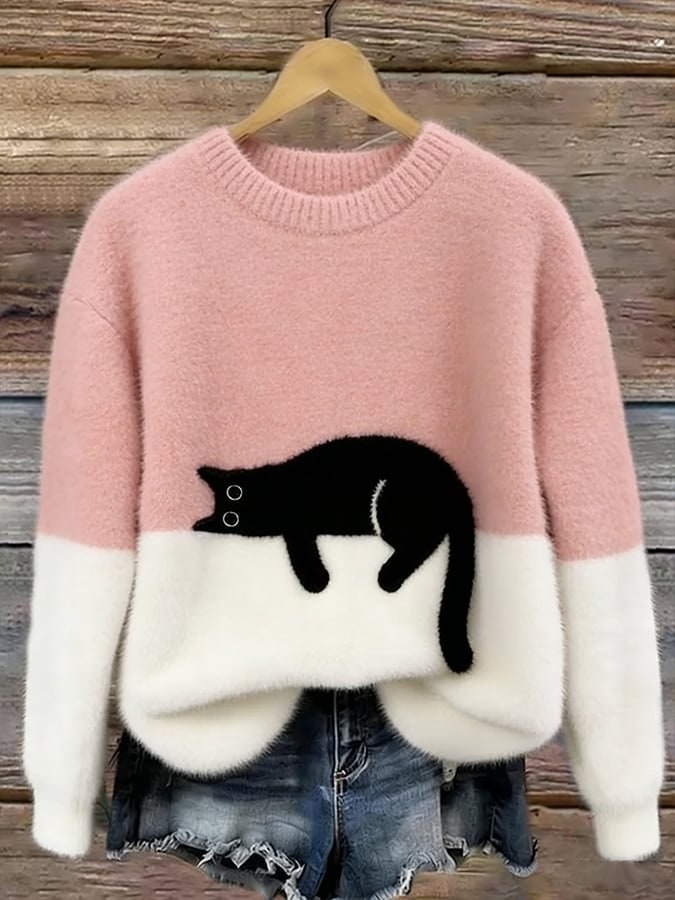Rosa Pullover mit Katzen-Print 2
