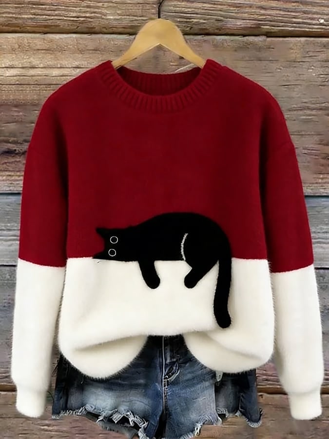 Roter Pullover mit Katzen-Print 4