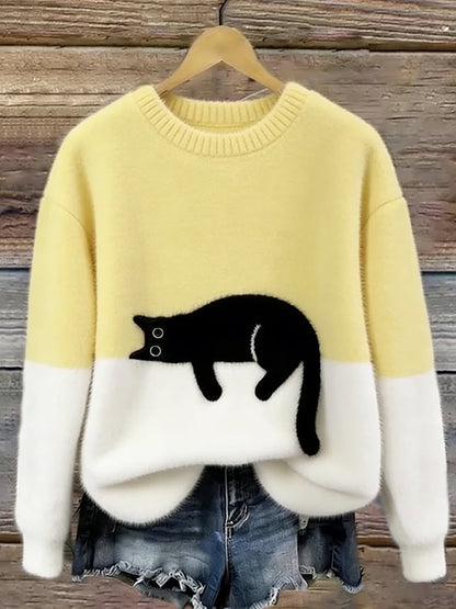 Gelber Pullover mit Katzen-Print 5
