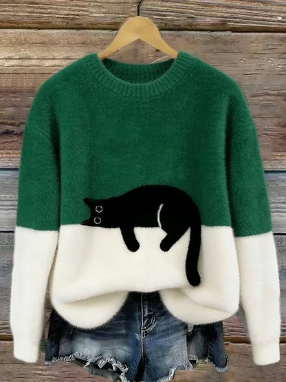 Grüner Pullover mit Katzen-Print 6