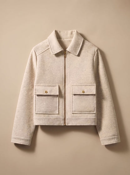 Heller Kurzmantel mit Taschen und Reißverschluss 4