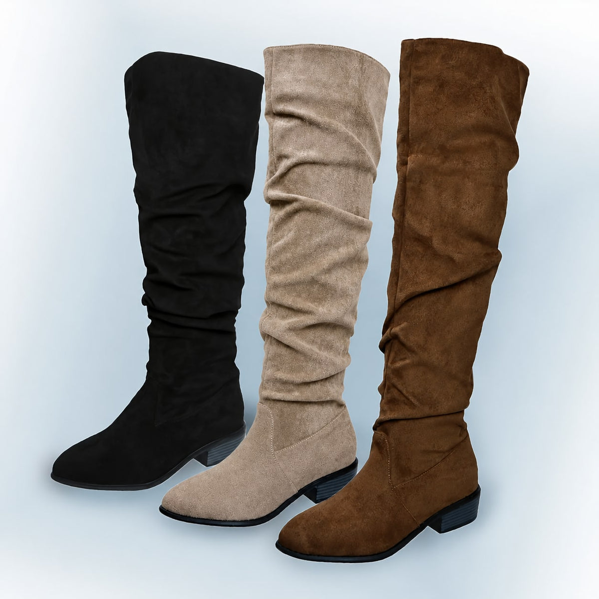 Overknee-Stiefel in Schwarz, Grau und Khaki 10
