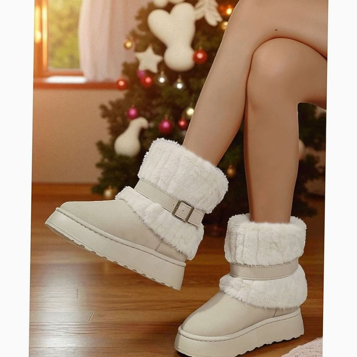Beigefarbene Schneestiefel Seitenansicht 7