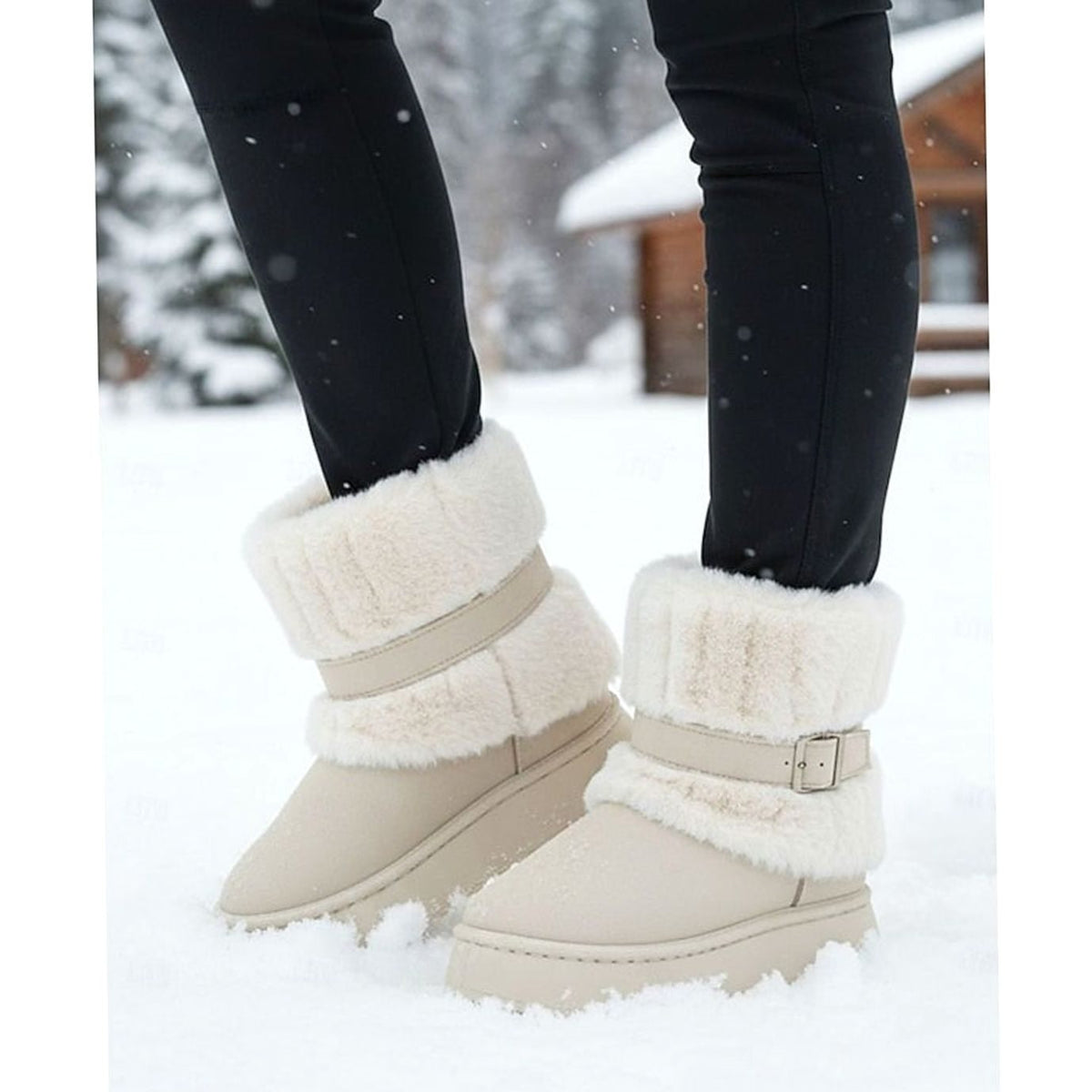 Beigefarbene Schneestiefel im Schnee 8