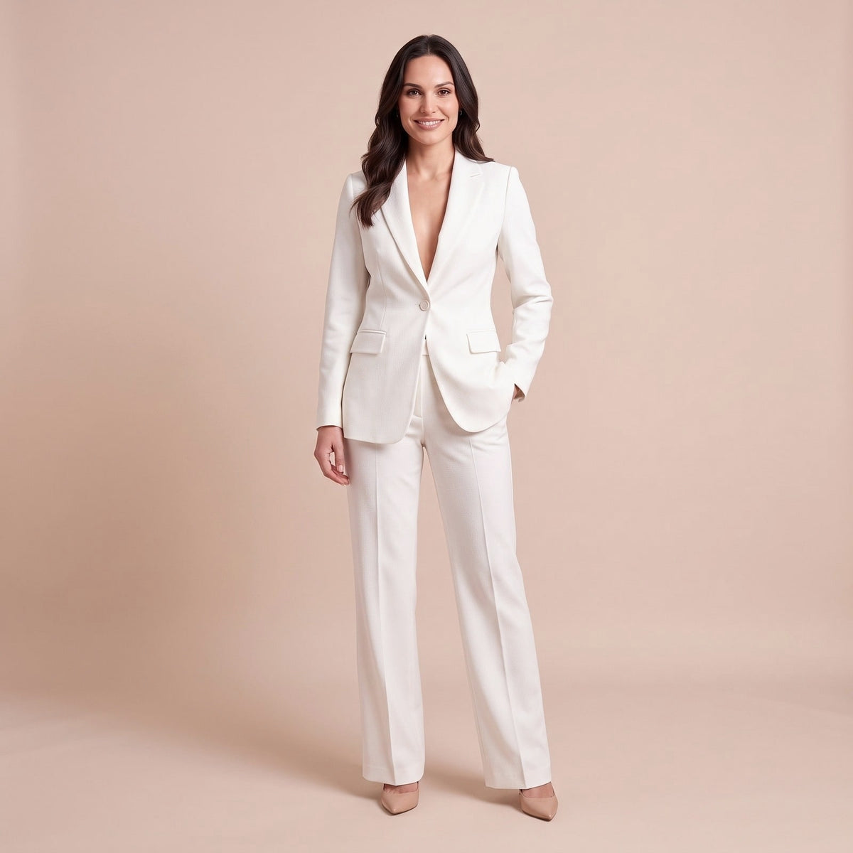 Damen-Set Mantel Anzug mit weiter Hose in Weiß