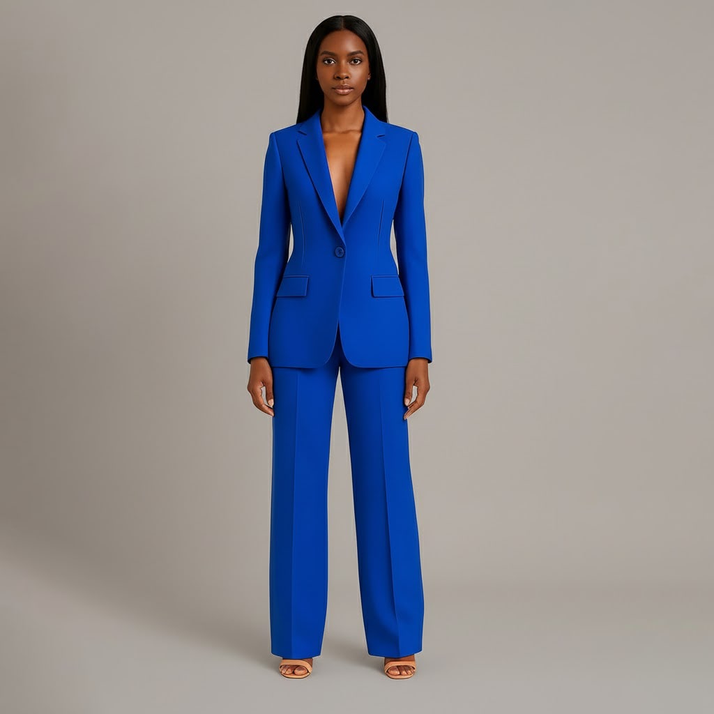 Damen-Set Mantel Anzug mit weiter Hose in Blau