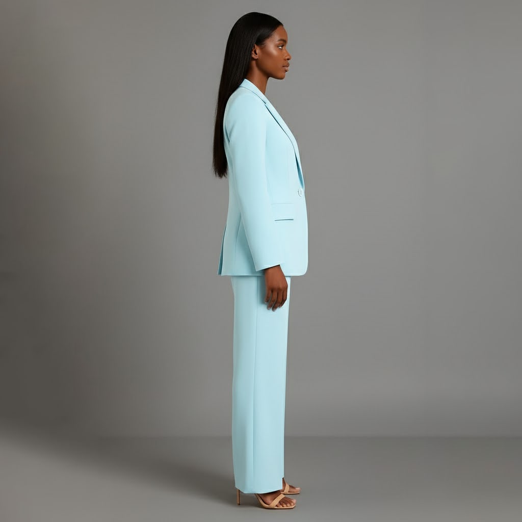 Damen-Set Mantel Anzug mit weiter Hose in Hellblau