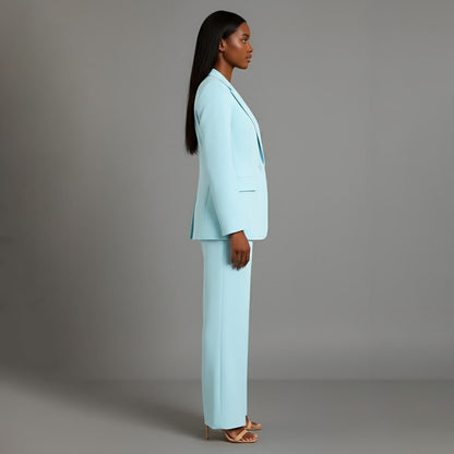 Damen-Set Mantel Anzug mit weiter Hose in Hellblau