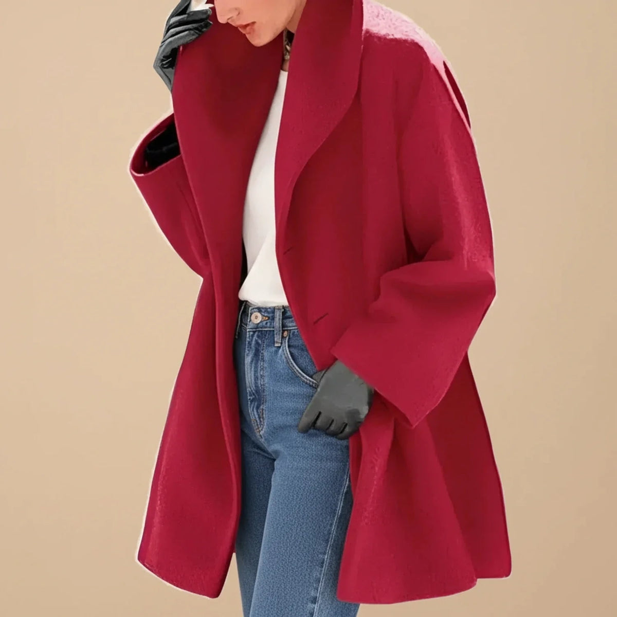 Roter Oversized Wintermantel mit breitem Kragen 4