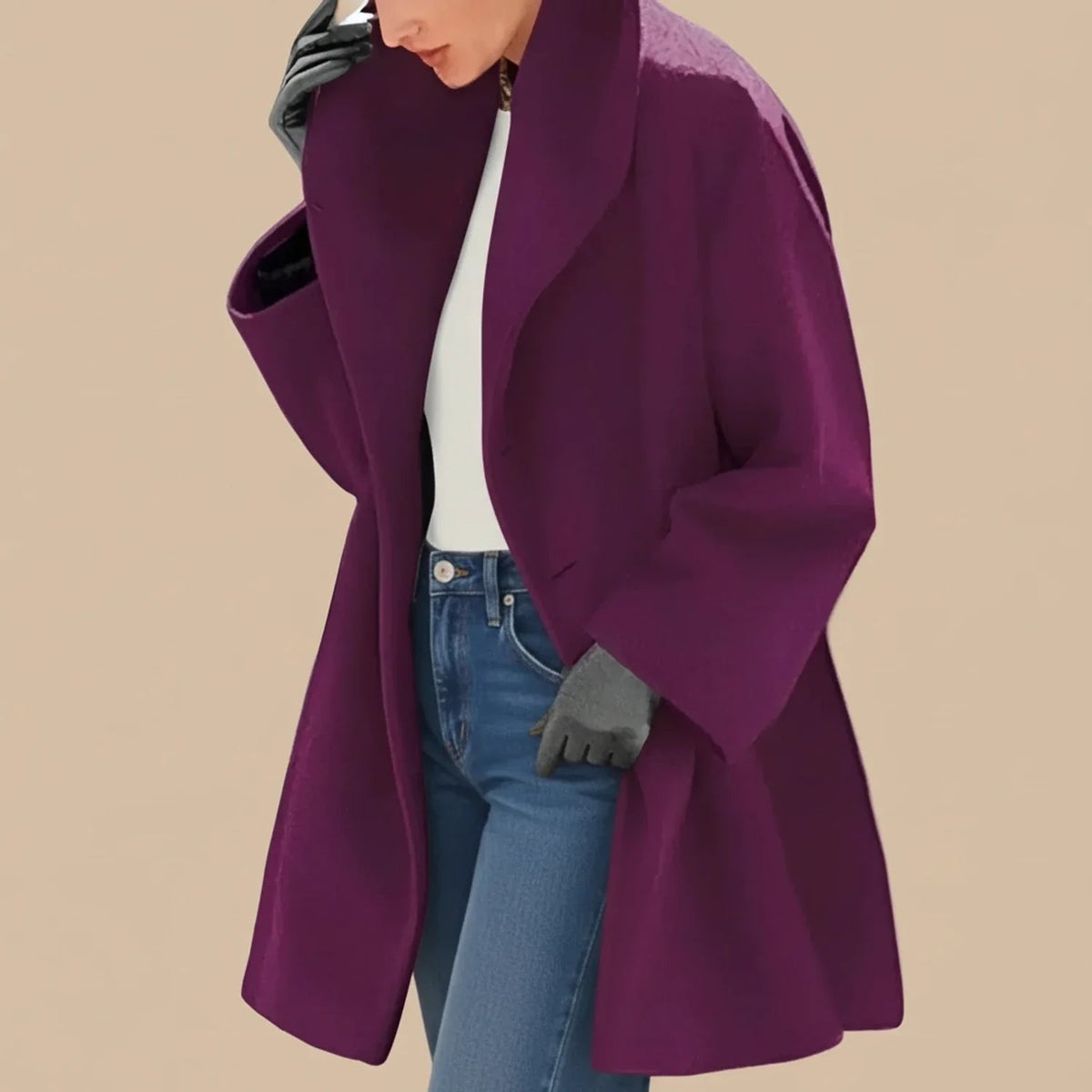 Violetter Oversized Wintermantel mit breitem Kragen 5