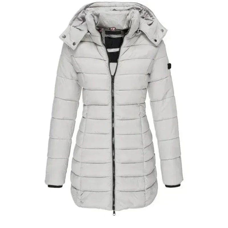Daunenjacke mit Kapuze für Damen in Hellgrau