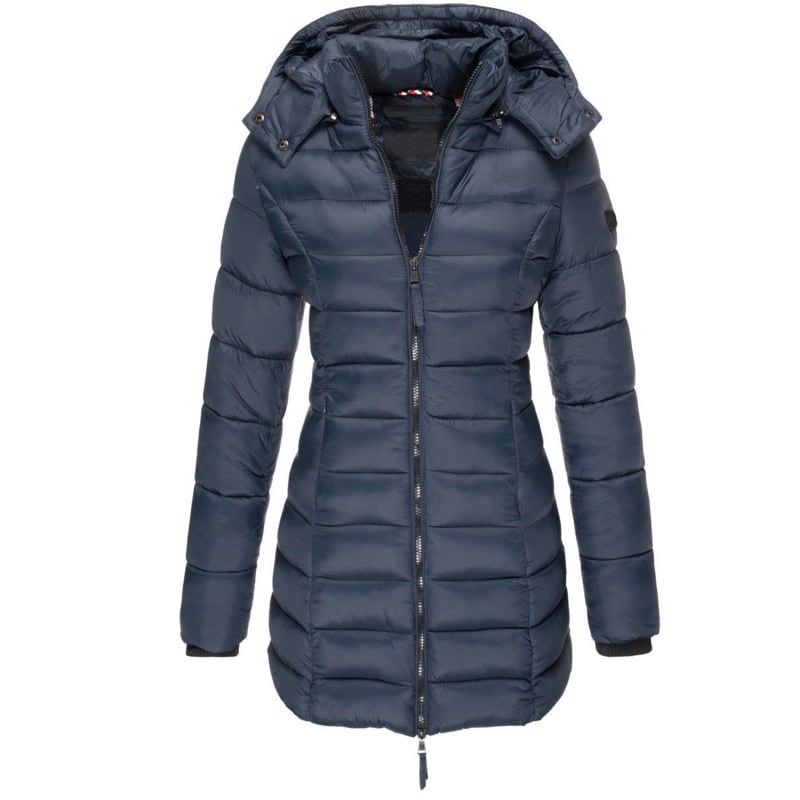 Daunenjacke mit Kapuze für Damen in Dunkelblau