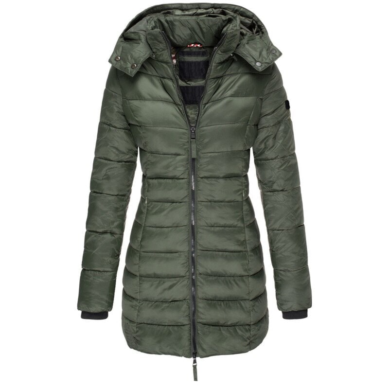 Daunenjacke mit Kapuze für Damen in Olivgrün, Produktansicht