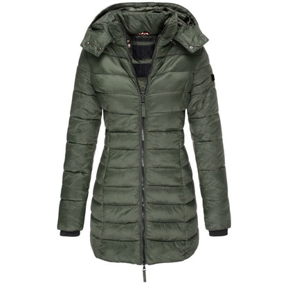 Daunenjacke mit Kapuze für Damen in Olivgrün, Produktansicht