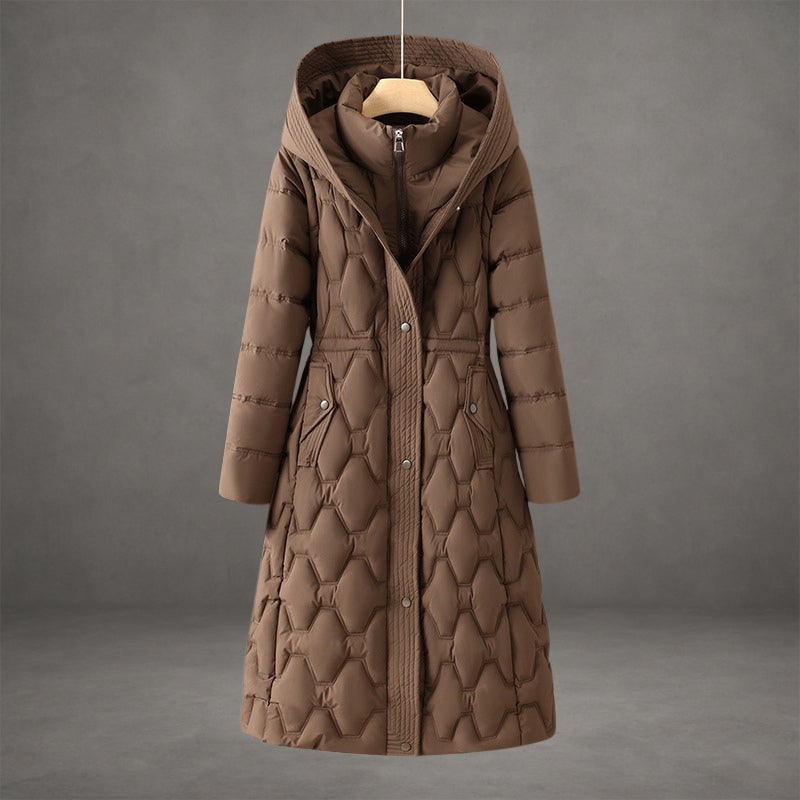 Daunenjacke mit Stehkragen und Kapuze für Damen in Braun