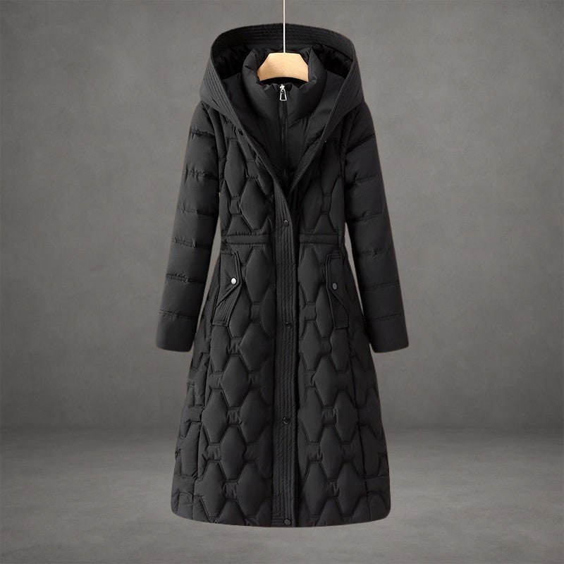 Daunenjacke mit Stehkragen und Kapuze für Damen in Schwarz