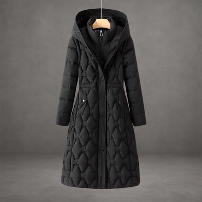 Daunenjacke mit Stehkragen und Kapuze für Damen in Schwarz