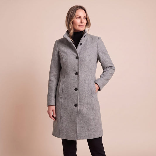 Eleganter Wollmantel Damen einreihig mit Reverskragen 1