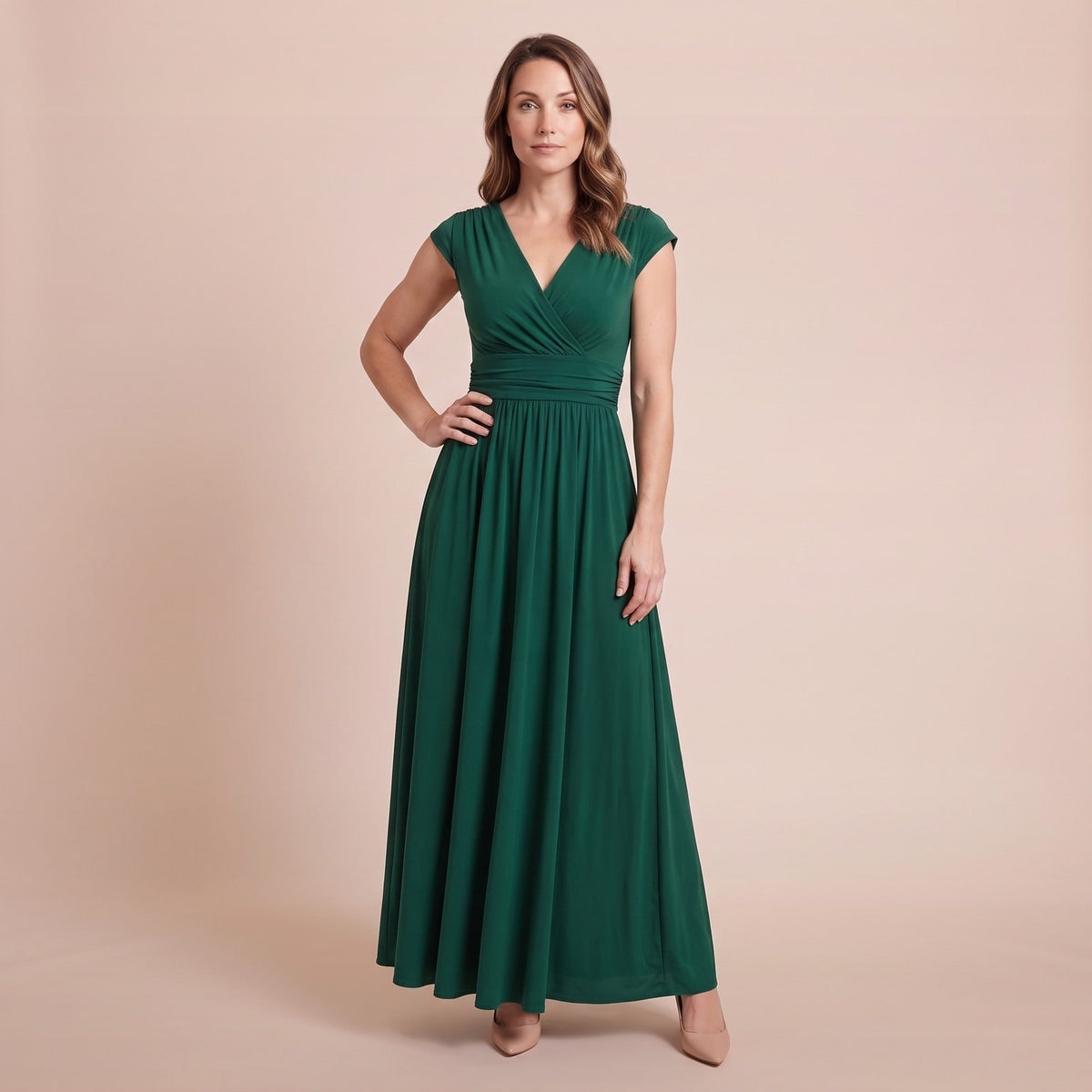 Abend Maxikleid elegant mit V-Ausschnitt und Raffung 1