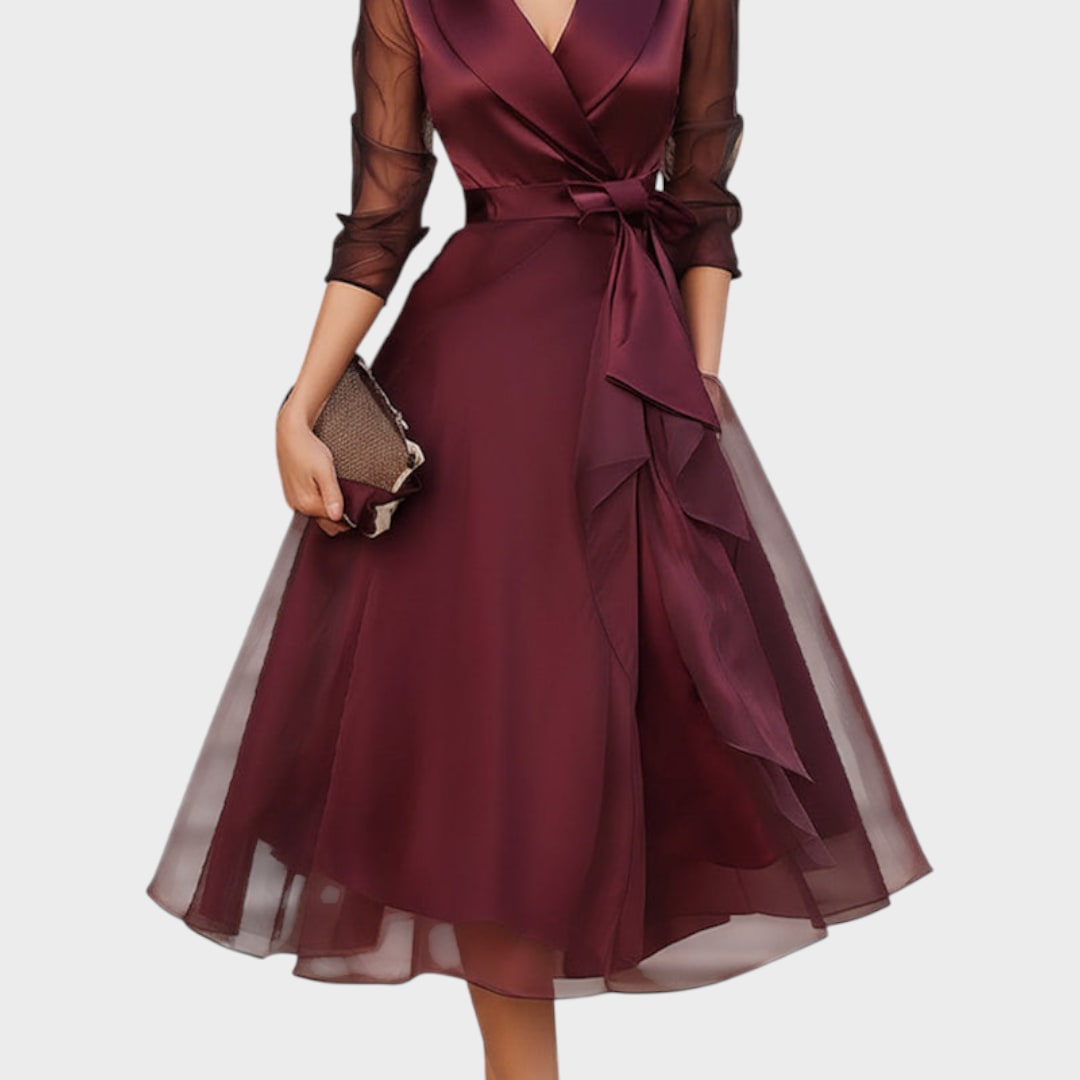 Burgunderrotes Kleid mit Clutch 7