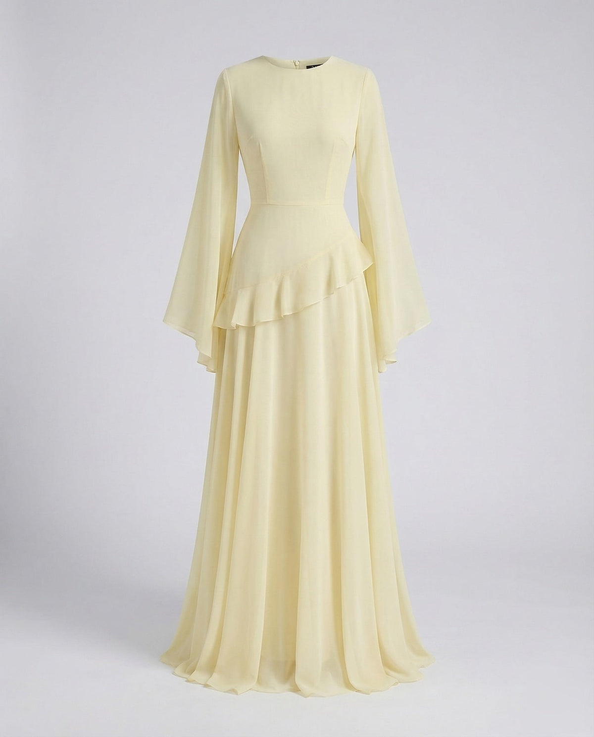 Langarm Maxikleid elegant mit Glockenärmeln und Volant 7