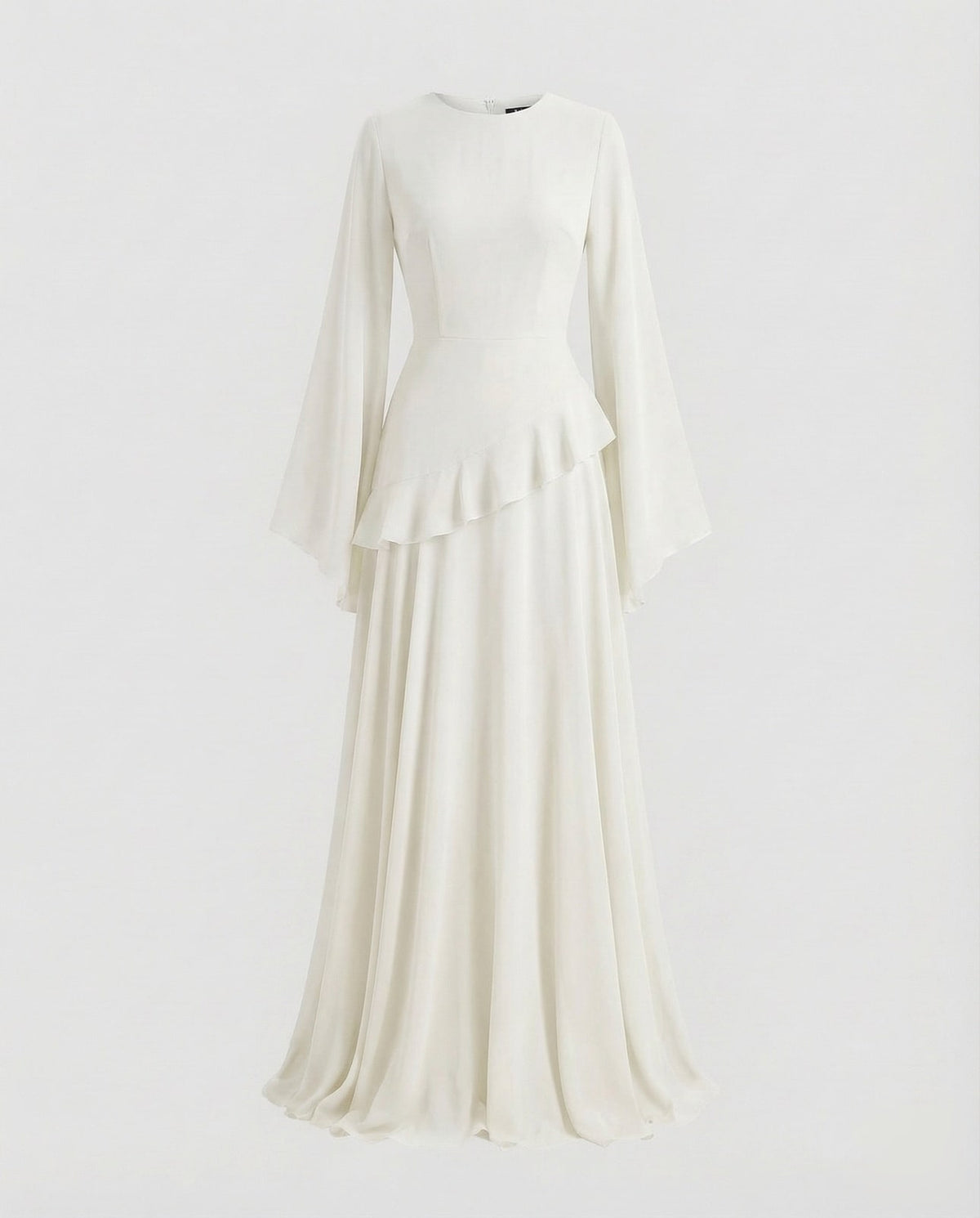 Langarm Maxikleid elegant mit Glockenärmeln und Volant 8