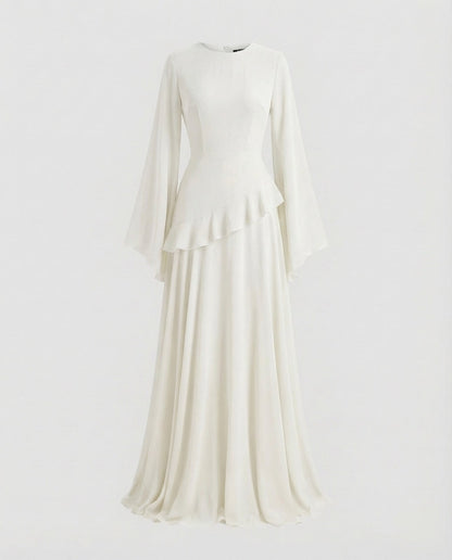 Langarm Maxikleid elegant mit Glockenärmeln und Volant 8