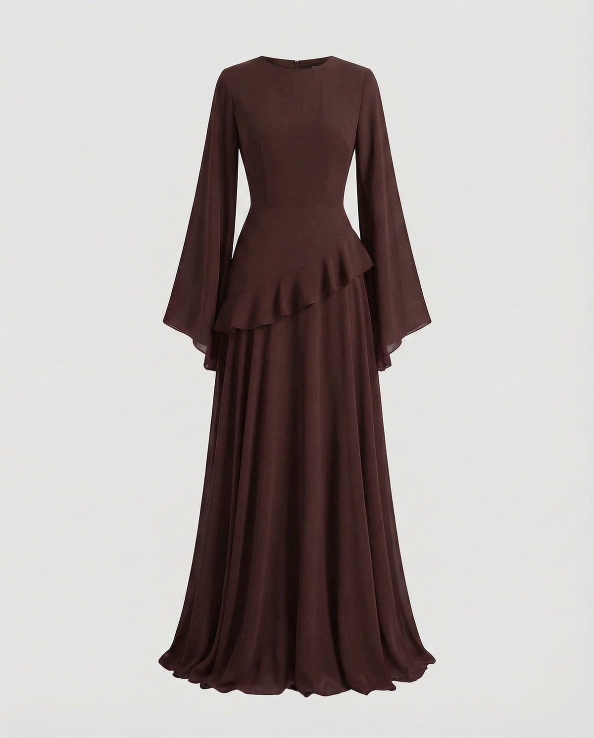 Langarm Maxikleid elegant mit Glockenärmeln und Volant 9
