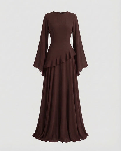 Langarm Maxikleid elegant mit Glockenärmeln und Volant 9