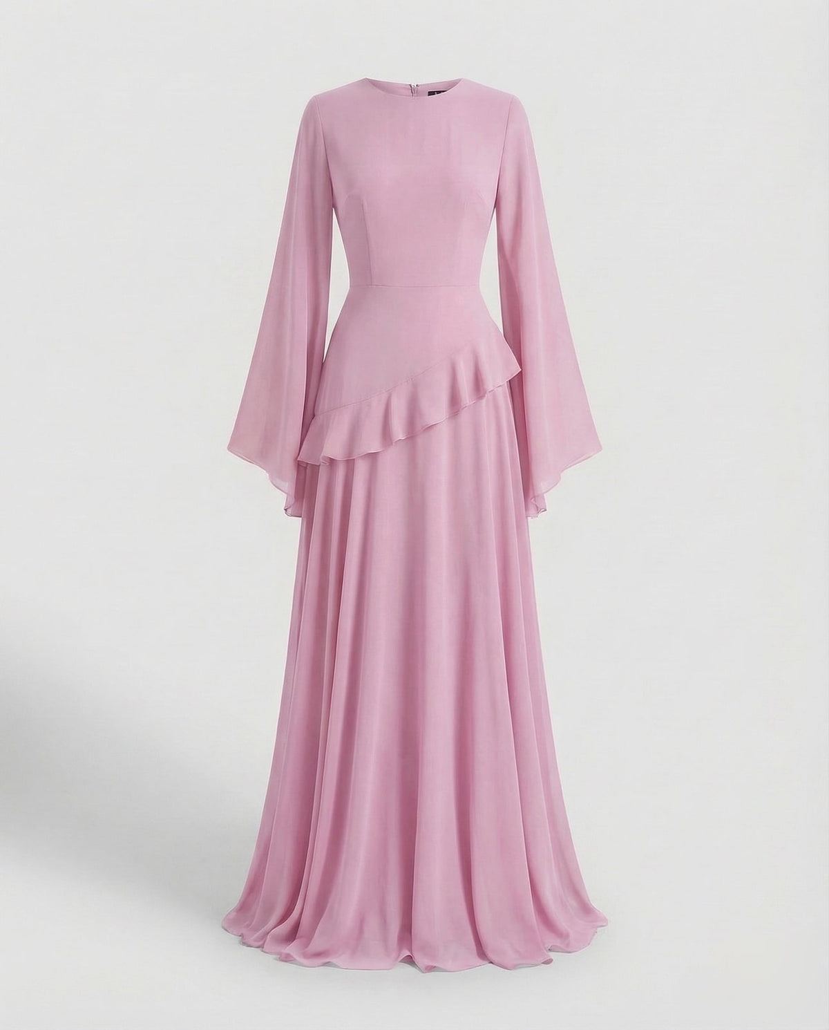 Langarm Maxikleid elegant mit Glockenärmeln und Volant 10