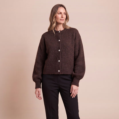 Strickjacke Damen flauschig mit Rundhals und Knopfleiste 1