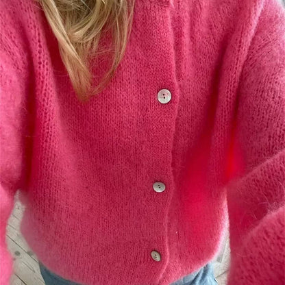 Strickjacke Damen flauschig mit Rundhals und Knopfleiste 5
