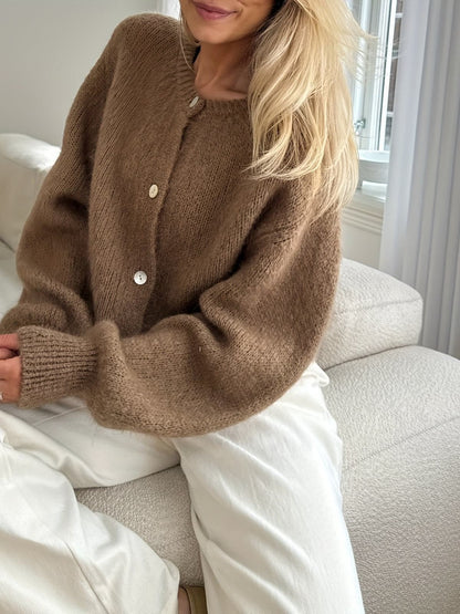 Strickjacke Damen flauschig mit Rundhals und Knopfleiste 6