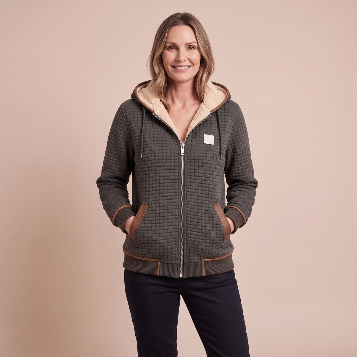 Fleecepullover Damen mit Reißverschluss und Kapuze 1
