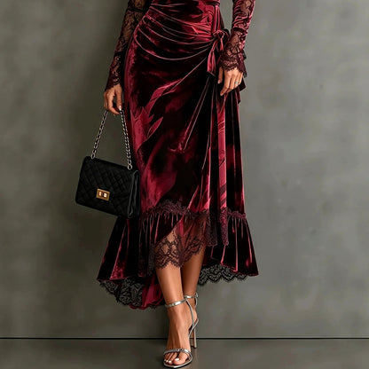 Formelle Abendgarderobe Damen, Samtkleid mit Spitze 3