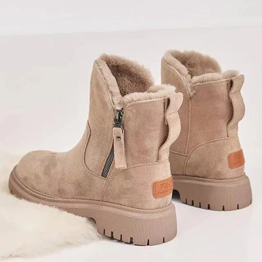 Gefütterte Winter Boots für Damen in Beige mit Reißverschluss