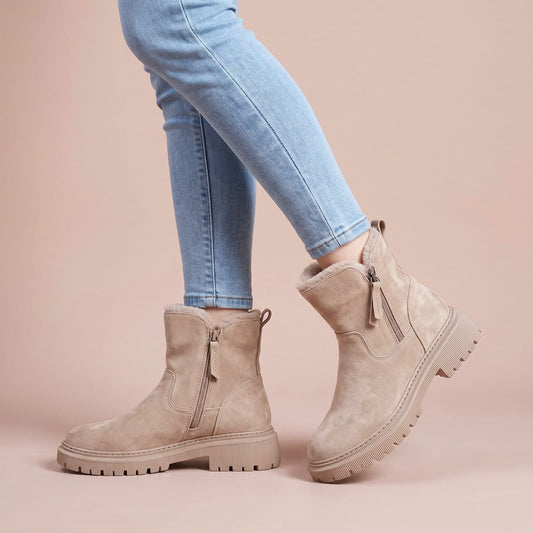 Gefütterte Winter Boots für Damen in Beige mit Reißverschluss