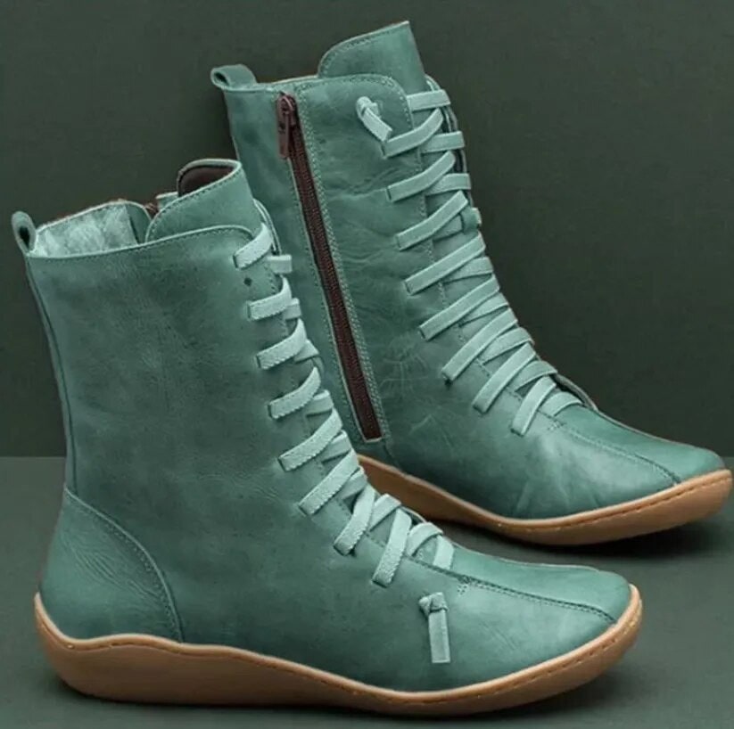 Winterstiefel aus Leder für Damen in Grün