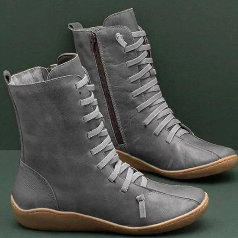 Winterstiefel aus Leder für Damen in Grau